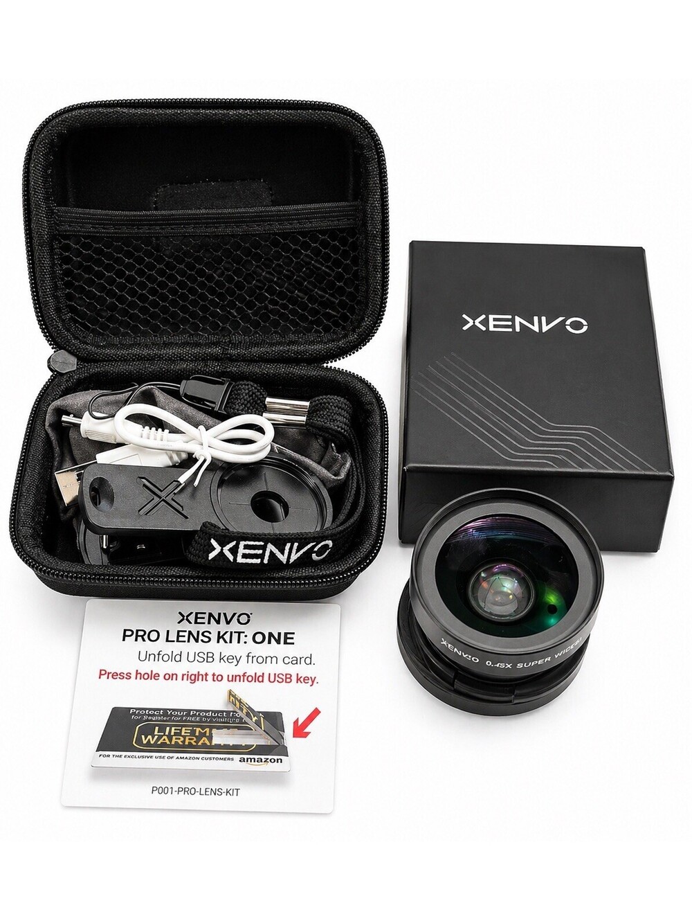 XENVO Trueview .45X Wide Angle Lens Clarus 15X Macro Lens with Light, Case (NEW)
